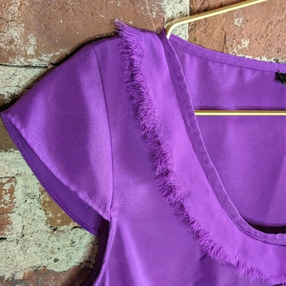 The Limited Medium Purple Cap Sleeve Blouse w/ Frayed Edge Ruffles - Picture 2 of 10